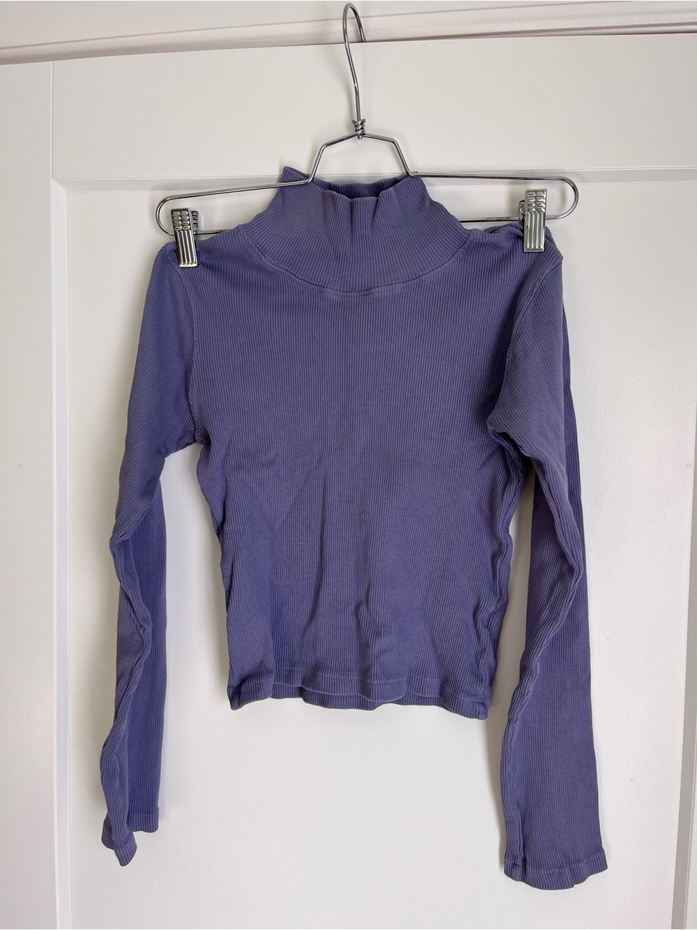 Purple Ribbed Turtle Neck Long Sleeve Top